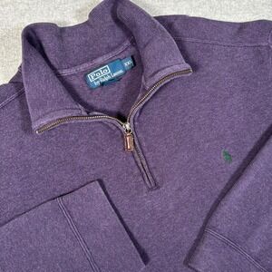 Polo Ralph Lauren Quarter Zip Mens XXL Purple 1/4 Zip Pullover Sweatshirt Preppy